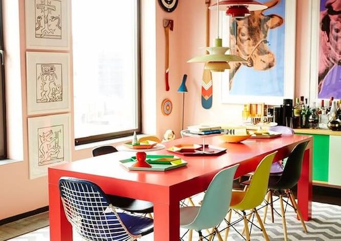 decoração com móveis coloridos para sala de jantar